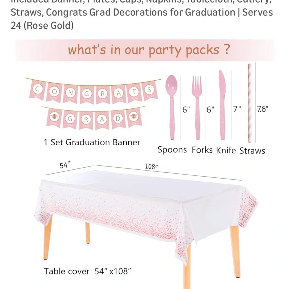 Pink & White Graduation Tableware - Picture 3 of 9
